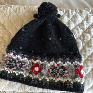 Winter beanie…black with red flower detail.
